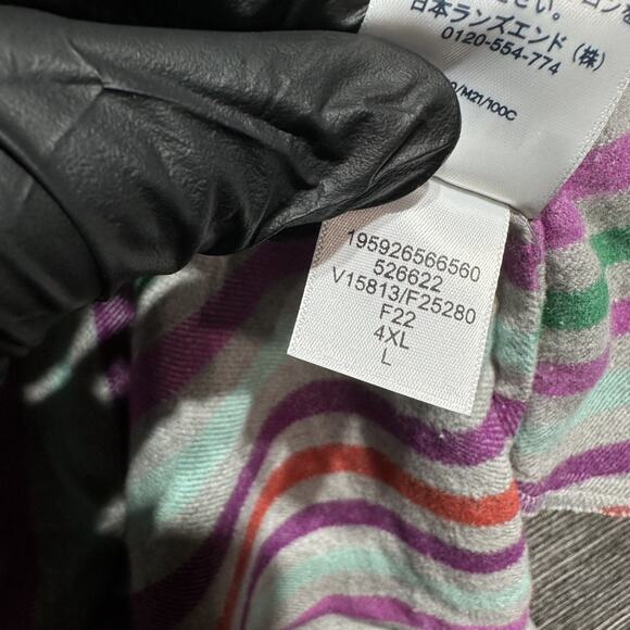 Lands' End Flannel Women's L (14-16) Gray Purple Striped Long Sleeve Button Oeko - Picture 13 of 15